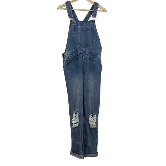 Nature‎ Denim Women's Tapered Distressed Light Denim Overalls Size M NWT - Picture 1 of 14